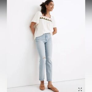 Madewell High Rise Slim Crop BoyJean Ripped Knee Size 30
